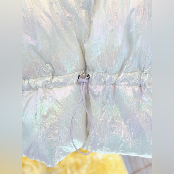 Double Zero Back To Me Chrome Puffer Jacket Coat Women’s Size M White Iridescent - Picture 5 of 12